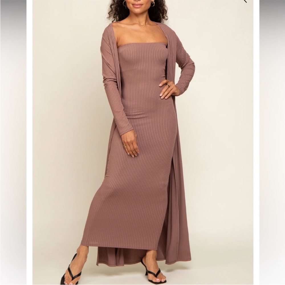 Pink Blush Mocha Cardigan Dress Set